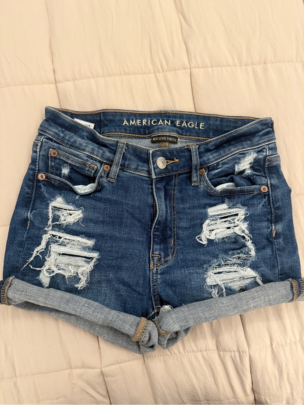 American Eagle Outfitters Blue Ripped Cuffed Denim Shorts